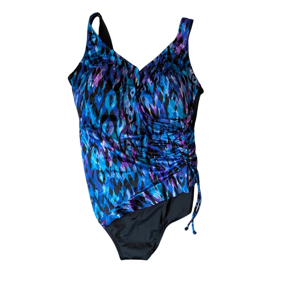 Longitude Swimwear Women's Blue Purple Tulum Ruffle One Piece Swimsuit 22W NWT